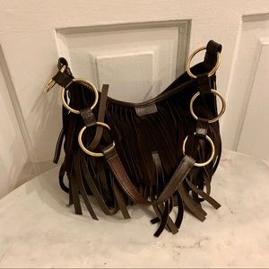 Yves Saint Laurent brown boho fringe shoulder bag
